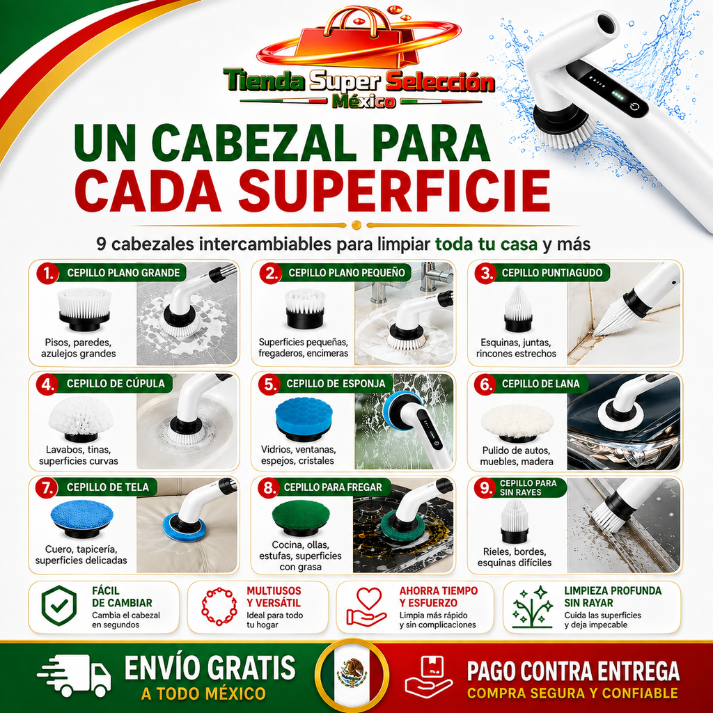 Cepillo Eléctrico Recargable  9 En 1 | Limpia Sin Esfuerzo