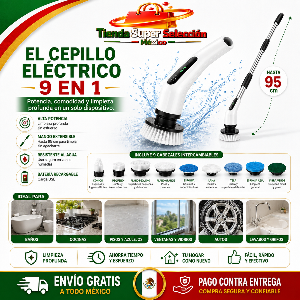 Cepillo Eléctrico Recargable  9 En 1 | Limpia Sin Esfuerzo