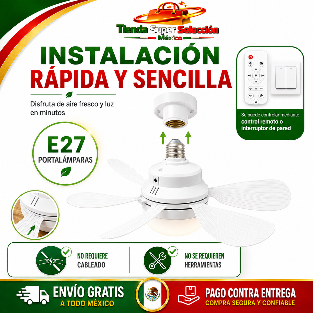 💨💡VENTILADOR DE TECHO CON LÁMPARA LED:💨💡 Intensidad Ajustable, Control Remoto - ¡Instala en segundos! (NUEVO)💨💡