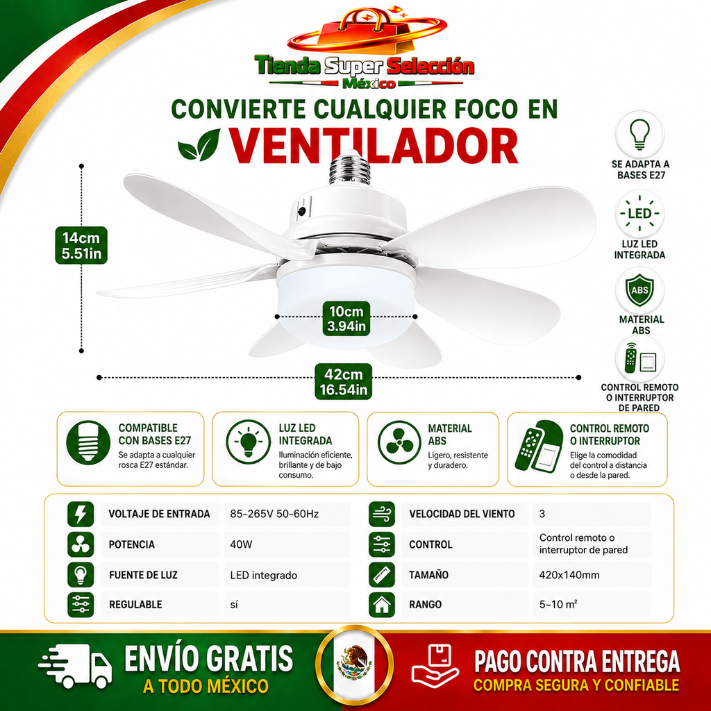 💨💡VENTILADOR DE TECHO CON LÁMPARA LED:💨💡 Intensidad Ajustable, Control Remoto - ¡Instala en segundos! (NUEVO)💨💡