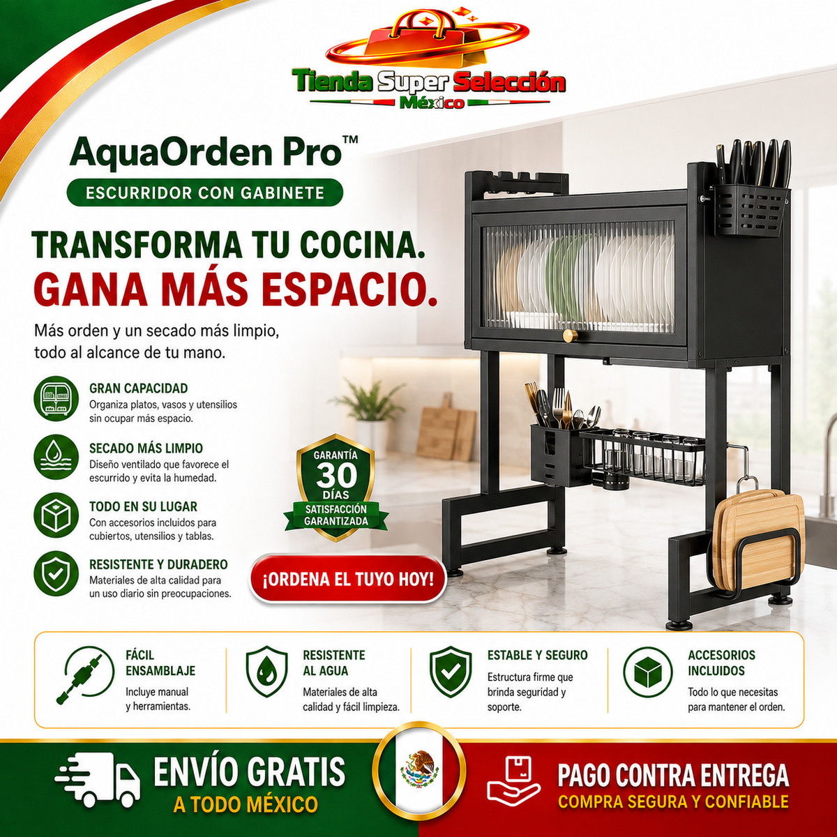 🍽️ AquaOrden Pro™ | Escurridor de Acero de 2 Niveles ✨ Más Orden y Espacio en tu Cocina🍽️