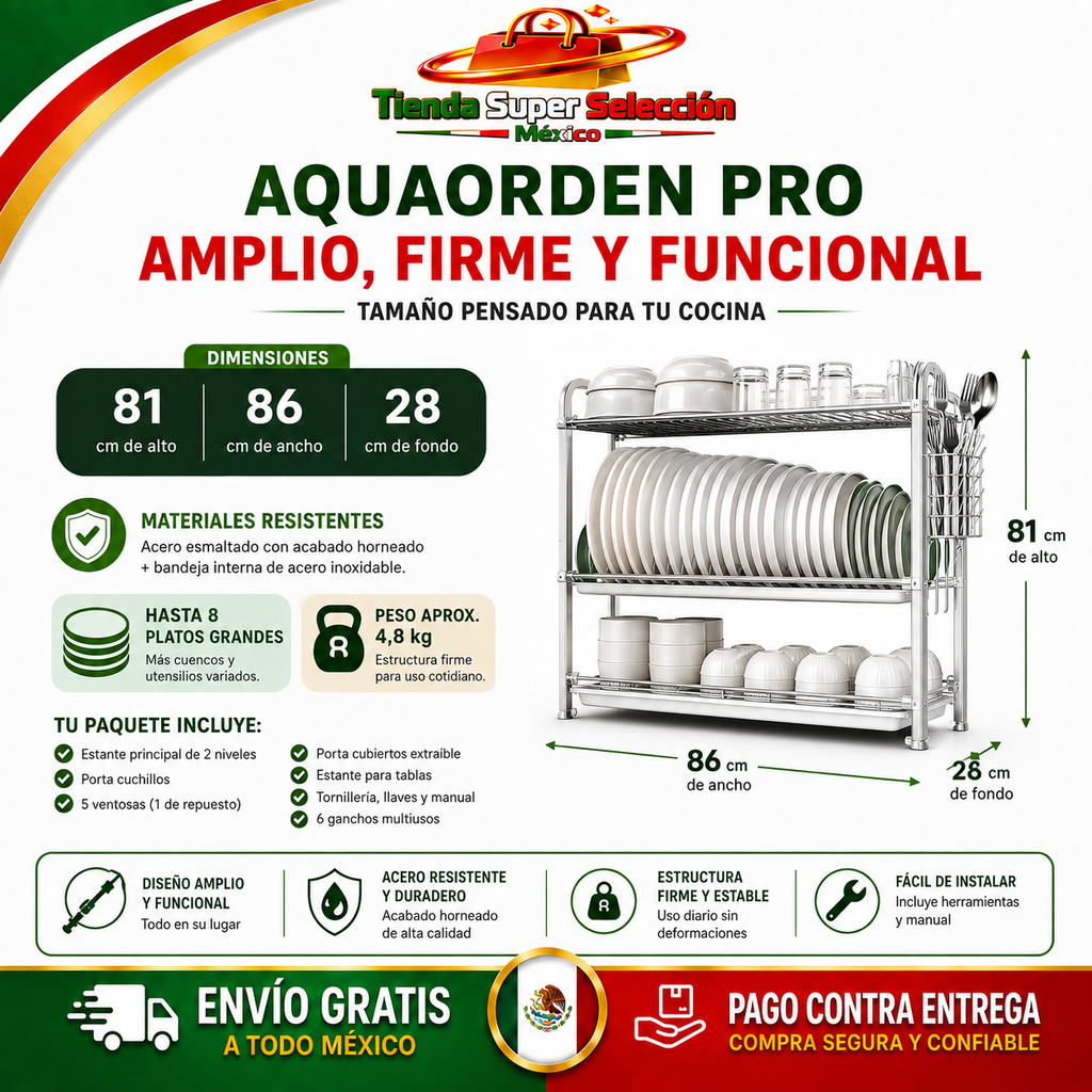 🍽️ AquaOrden Pro™ | Escurridor de Acero de 2 Niveles ✨ Más Orden y Espacio en tu Cocina🍽️