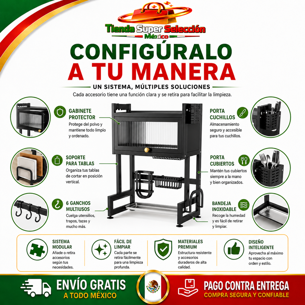 🍽️ AquaOrden Pro™ | Escurridor de Acero de 2 Niveles ✨ Más Orden y Espacio en tu Cocina🍽️