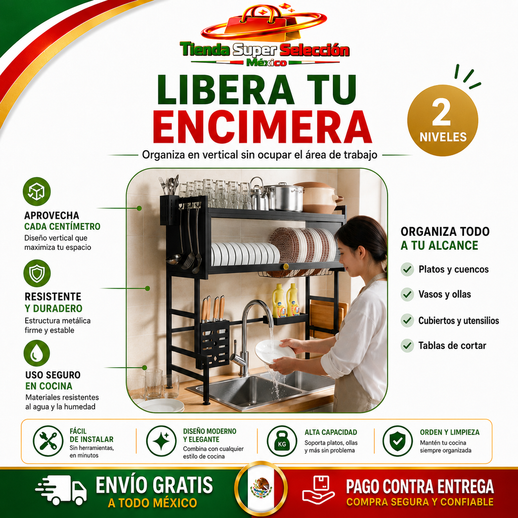 🍽️ AquaOrden Pro™ | Escurridor de Acero de 2 Niveles ✨ Más Orden y Espacio en tu Cocina🍽️